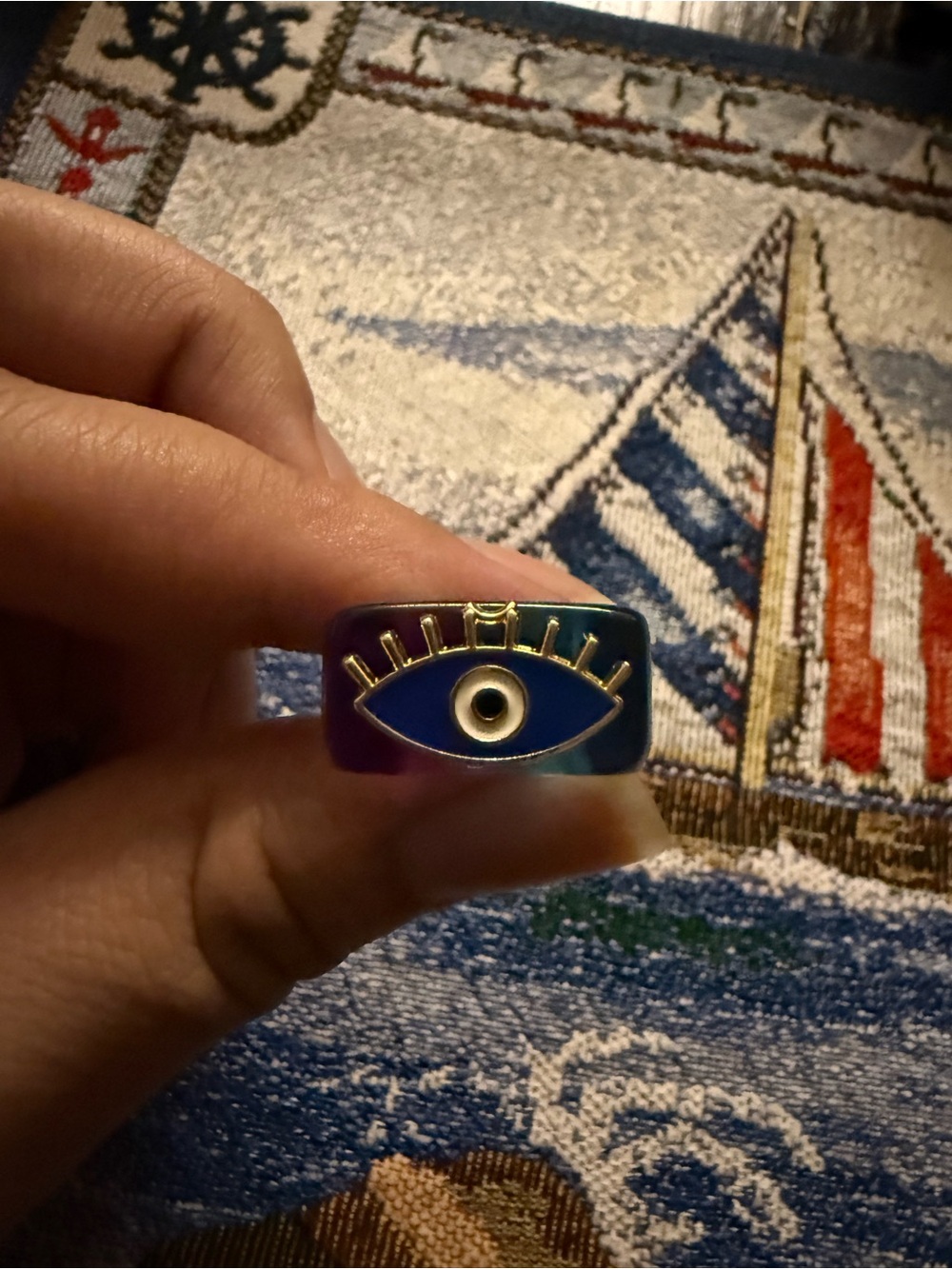 WoMen's Blue Eye Signet Ring - Gold Accent